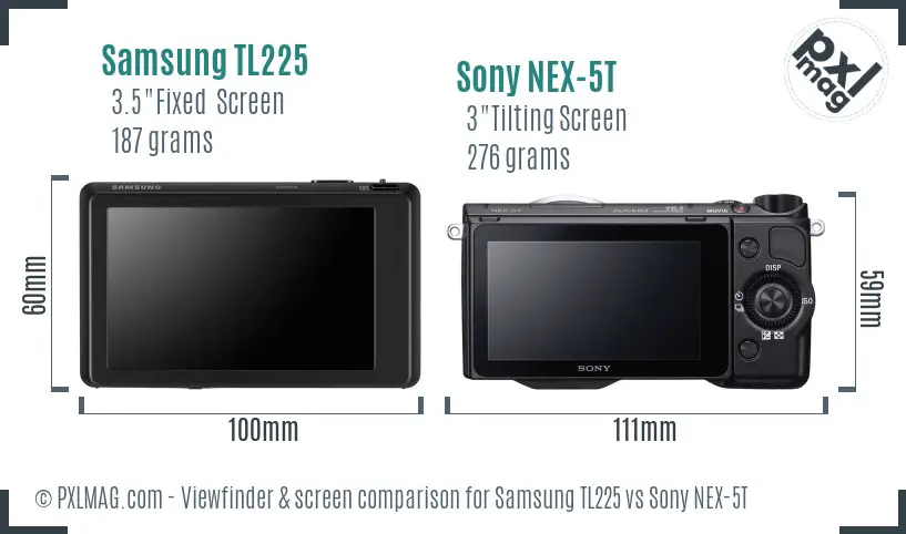 Samsung TL225 vs Sony NEX-5T Screen and Viewfinder comparison