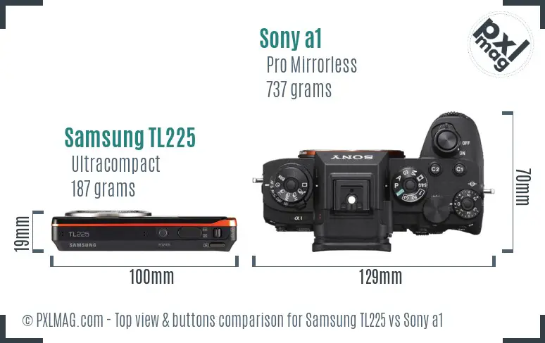 Samsung TL225 vs Sony a1 top view buttons comparison