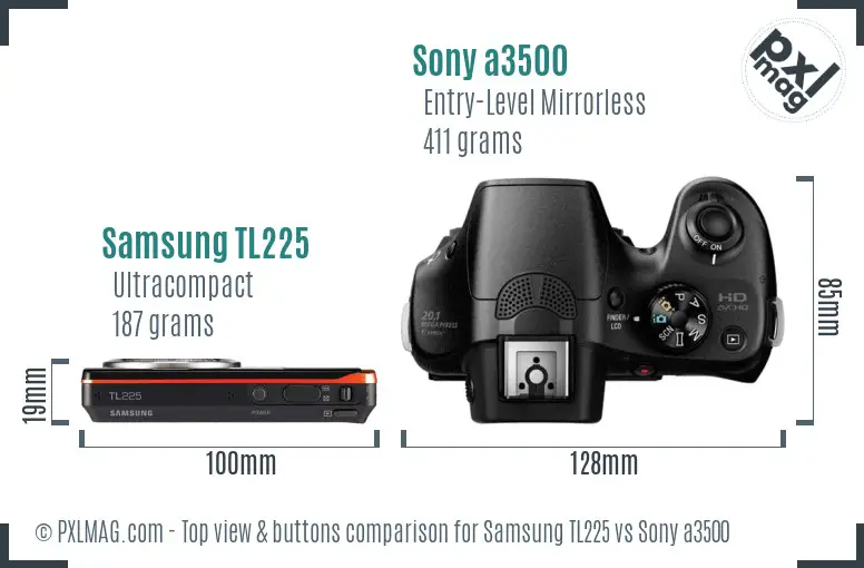 Samsung TL225 vs Sony a3500 top view buttons comparison