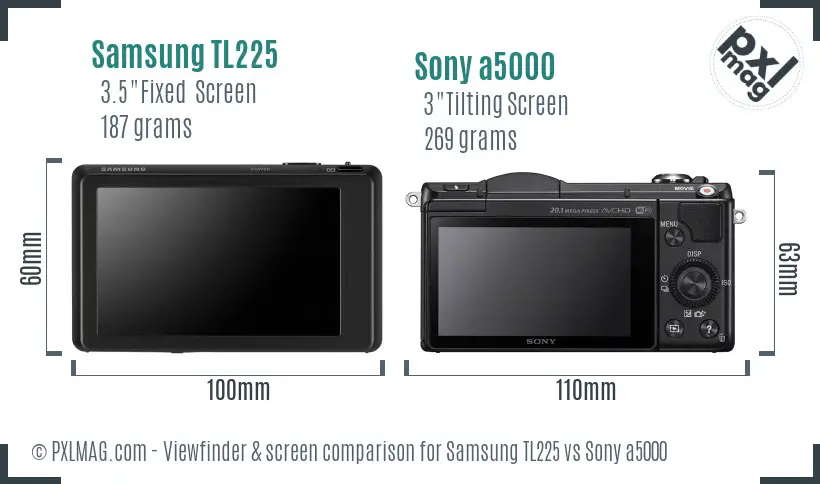 Samsung TL225 vs Sony a5000 Screen and Viewfinder comparison