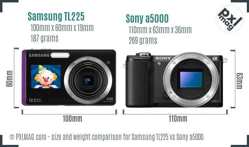 Samsung TL225 vs Sony a5000 size comparison