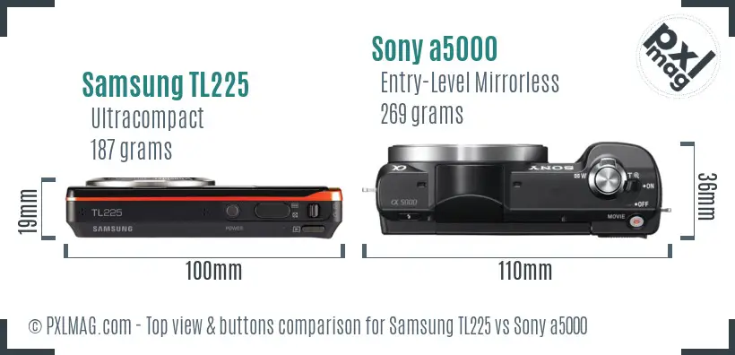Samsung TL225 vs Sony a5000 top view buttons comparison
