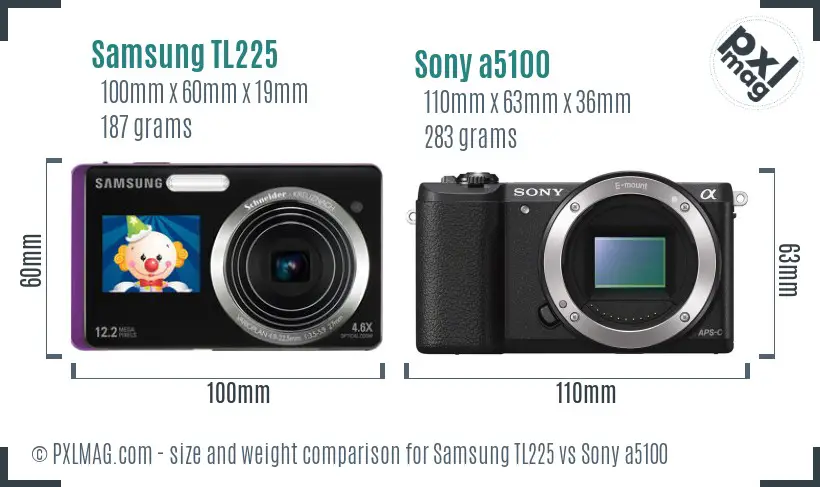 Samsung TL225 vs Sony a5100 size comparison