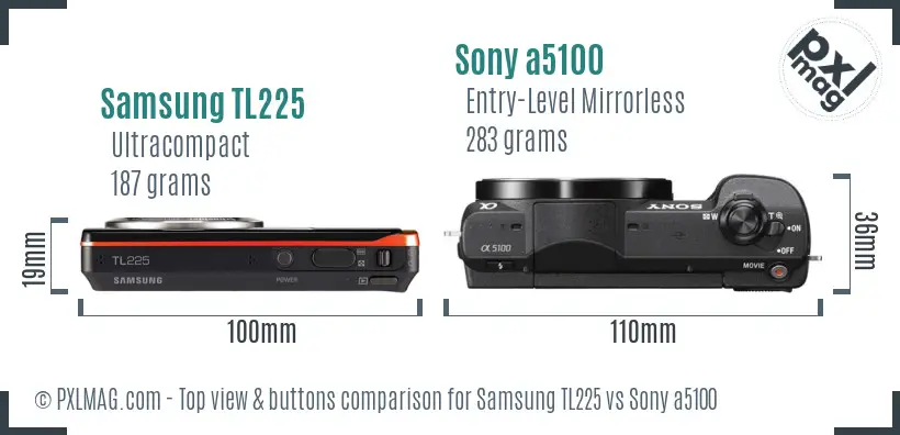 Samsung TL225 vs Sony a5100 top view buttons comparison