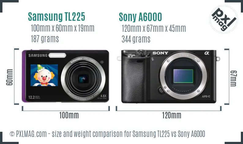 Samsung TL225 vs Sony A6000 size comparison