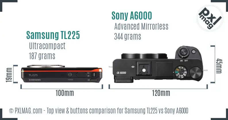 Samsung TL225 vs Sony A6000 top view buttons comparison