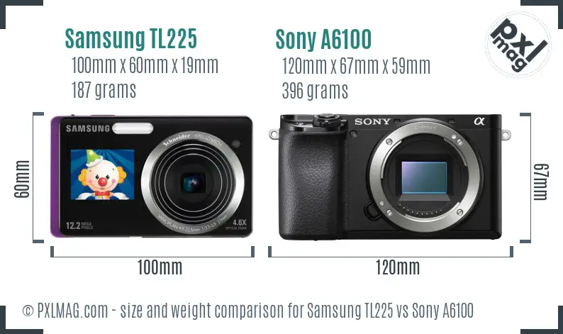 Samsung TL225 vs Sony A6100 size comparison