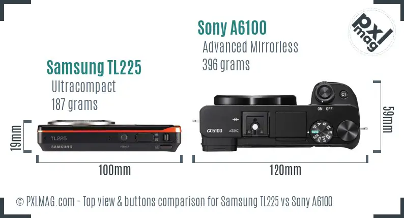 Samsung TL225 vs Sony A6100 top view buttons comparison
