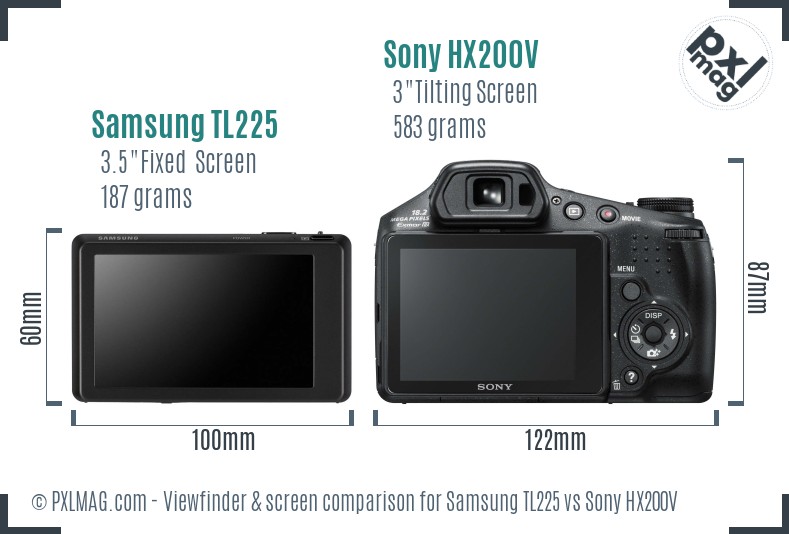 Samsung TL225 vs Sony HX200V Screen and Viewfinder comparison