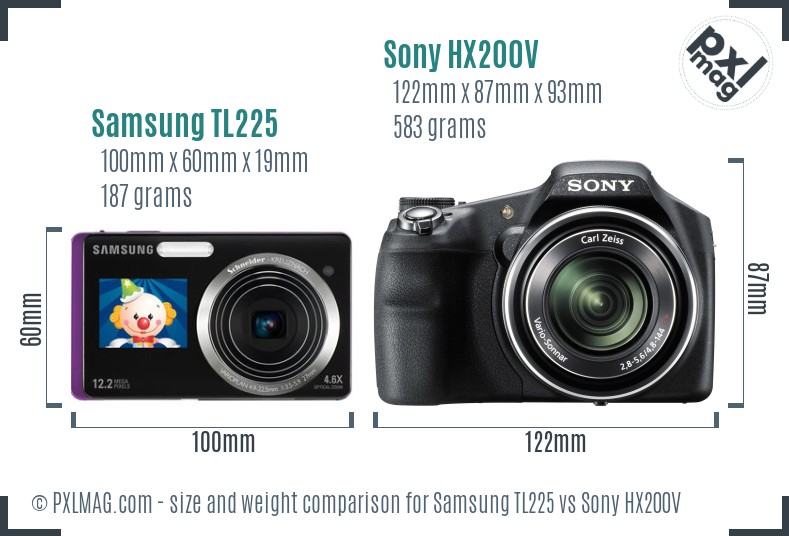 Samsung TL225 vs Sony HX200V size comparison