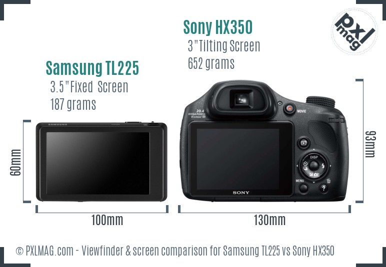 Samsung TL225 vs Sony HX350 Screen and Viewfinder comparison