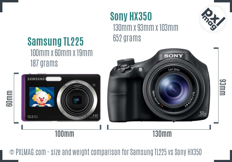 Samsung TL225 vs Sony HX350 size comparison