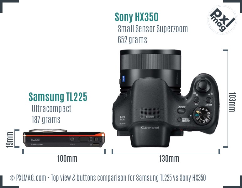 Samsung TL225 vs Sony HX350 top view buttons comparison