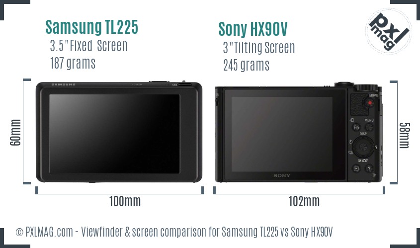 Samsung TL225 vs Sony HX90V Screen and Viewfinder comparison