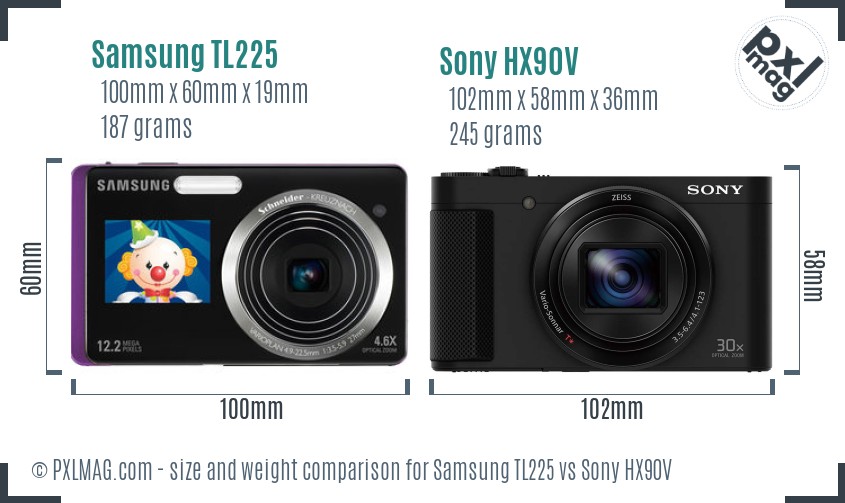 Samsung TL225 vs Sony HX90V size comparison