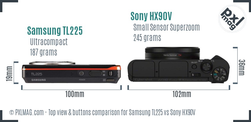 Samsung TL225 vs Sony HX90V top view buttons comparison
