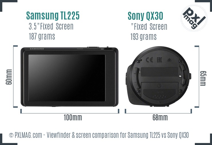 Samsung TL225 vs Sony QX30 Screen and Viewfinder comparison
