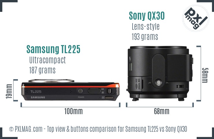Samsung TL225 vs Sony QX30 top view buttons comparison