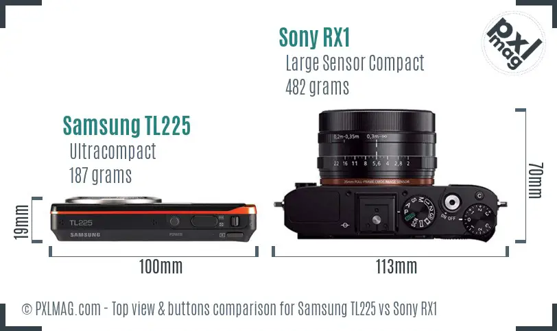 Samsung TL225 vs Sony RX1 top view buttons comparison Samsung TL225 vs Sony RX1 top view buttons comparison