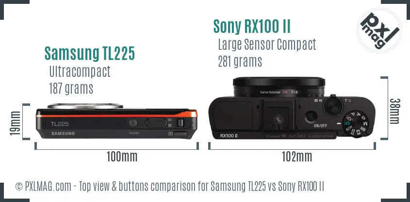 Samsung TL225 vs Sony RX100 II top view buttons comparison Samsung TL225 vs Sony RX100 II top view buttons comparison