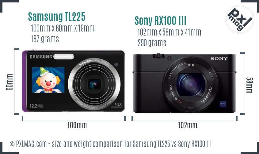 Samsung TL225 vs Sony RX100 III size comparison
