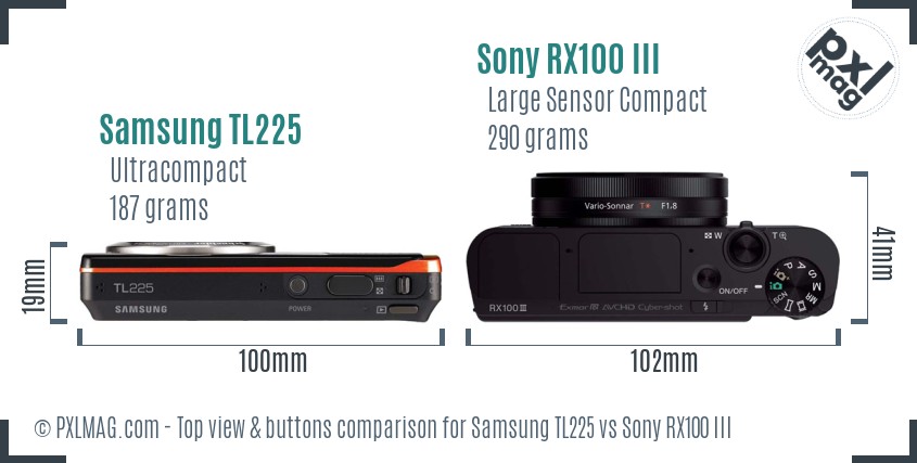 Samsung TL225 vs Sony RX100 III top view buttons comparison