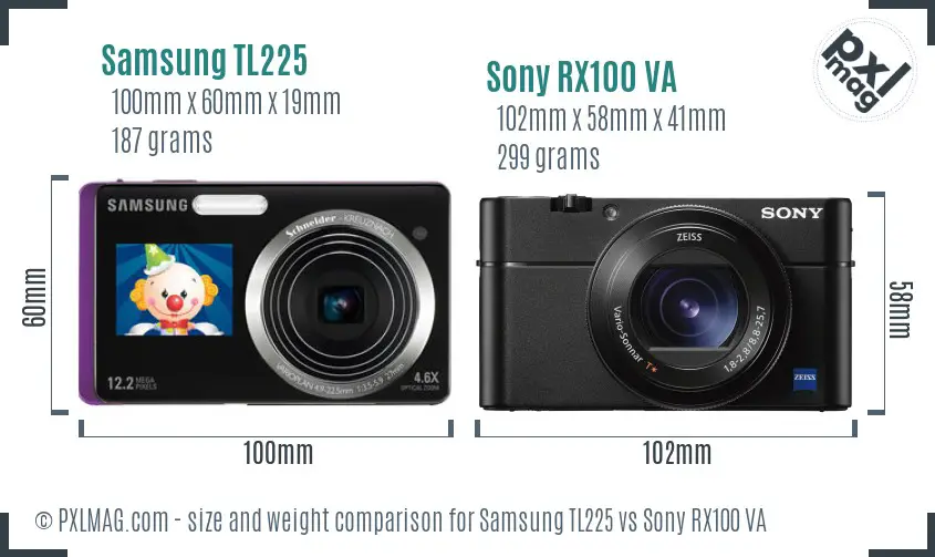 Samsung TL225 vs Sony RX100 VA size comparison