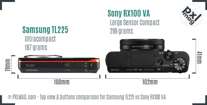 Samsung TL225 vs Sony RX100 VA top view buttons comparison