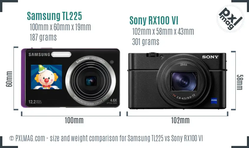 Samsung TL225 vs Sony RX100 VI size comparison