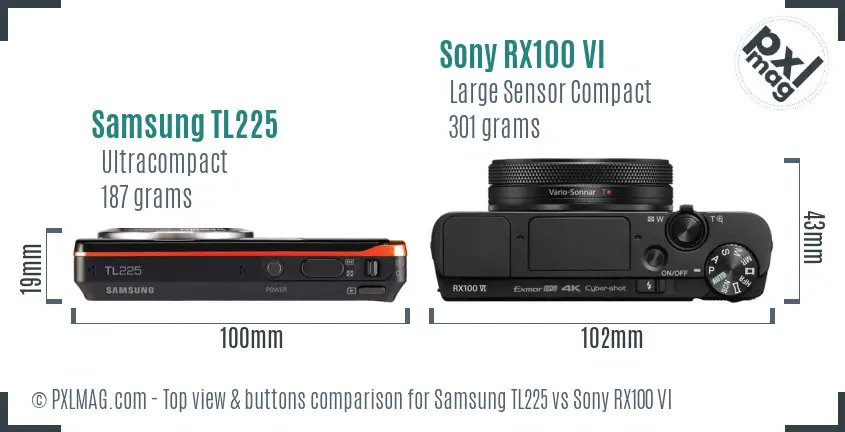 Samsung TL225 vs Sony RX100 VI top view buttons comparison