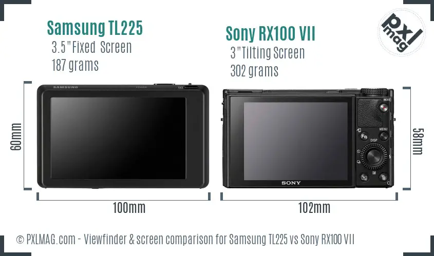 Samsung TL225 vs Sony RX100 VII Screen and Viewfinder comparison