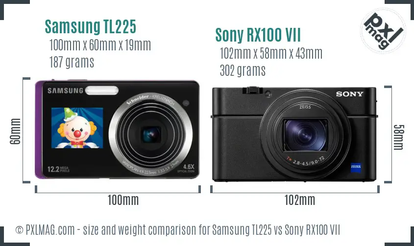 Samsung TL225 vs Sony RX100 VII size comparison