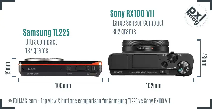 Samsung TL225 vs Sony RX100 VII top view buttons comparison