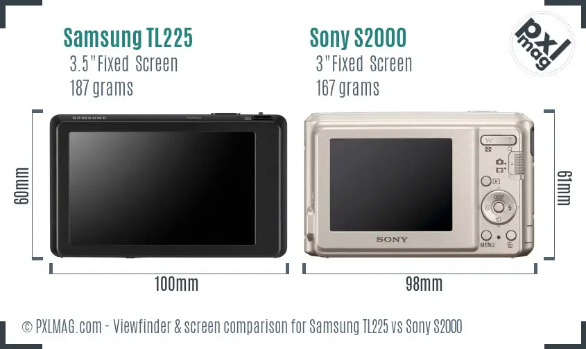 Samsung TL225 vs Sony S2000 Screen and Viewfinder comparison