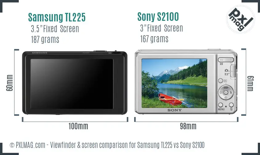 Samsung TL225 vs Sony S2100 Screen and Viewfinder comparison