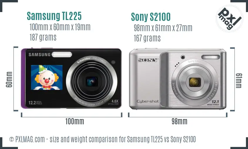 Samsung TL225 vs Sony S2100 size comparison