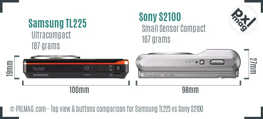 Samsung TL225 vs Sony S2100 top view buttons comparison