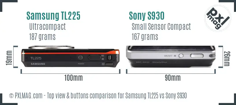 Samsung TL225 vs Sony S930 top view buttons comparison Samsung TL225 vs Sony S930 top view buttons comparison