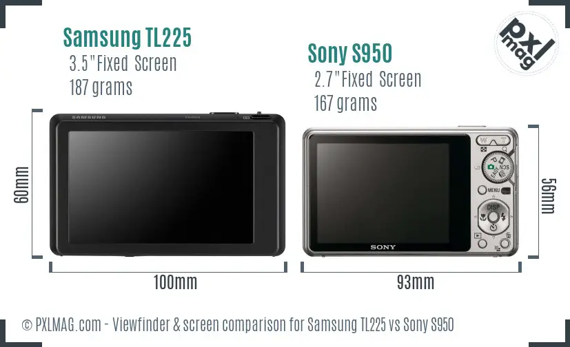 Samsung TL225 vs Sony S950 Screen and Viewfinder comparison