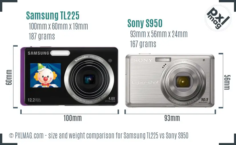 Samsung TL225 vs Sony S950 size comparison