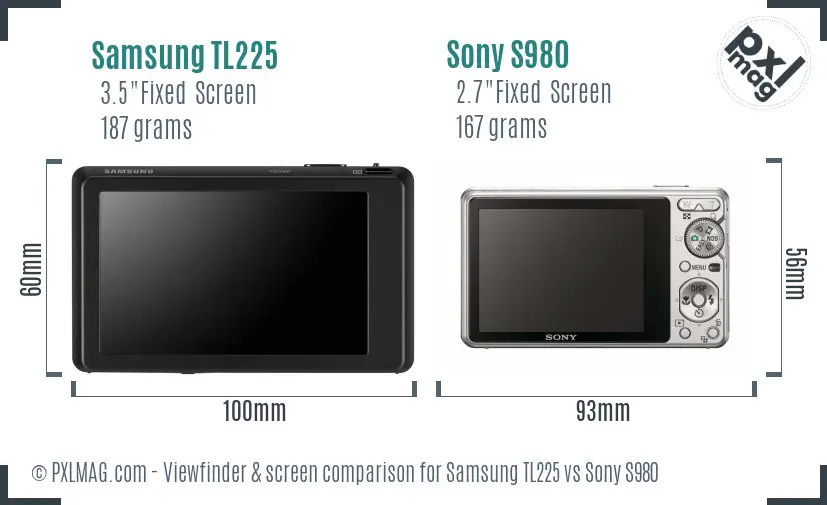 Samsung TL225 vs Sony S980 Screen and Viewfinder comparison