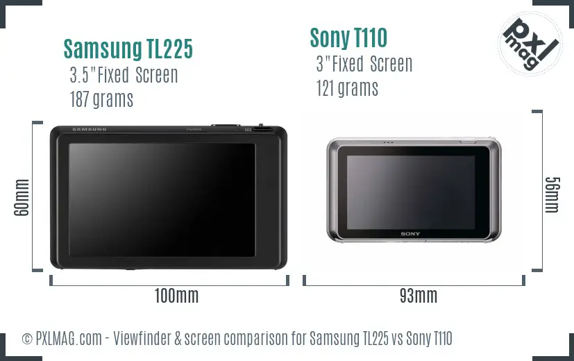 Samsung TL225 vs Sony T110 Screen and Viewfinder comparison