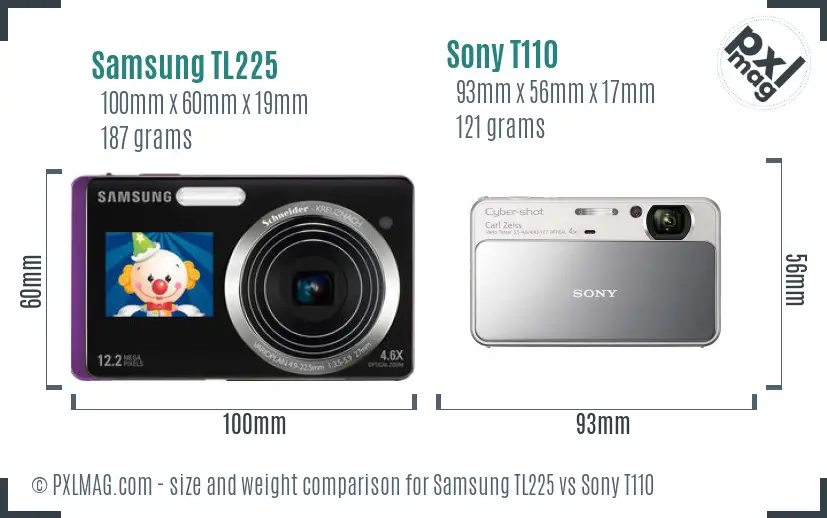 Samsung TL225 vs Sony T110 size comparison