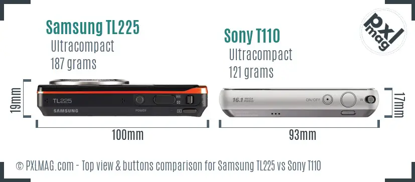 Samsung TL225 vs Sony T110 top view buttons comparison
