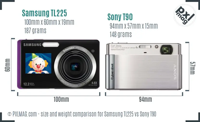 Samsung TL225 vs Sony T90 size comparison
