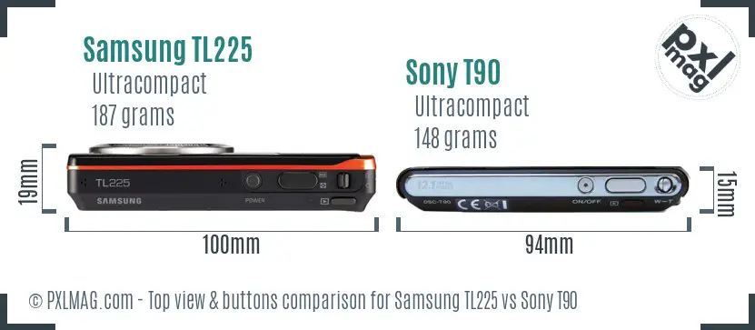 Samsung TL225 vs Sony T90 top view buttons comparison