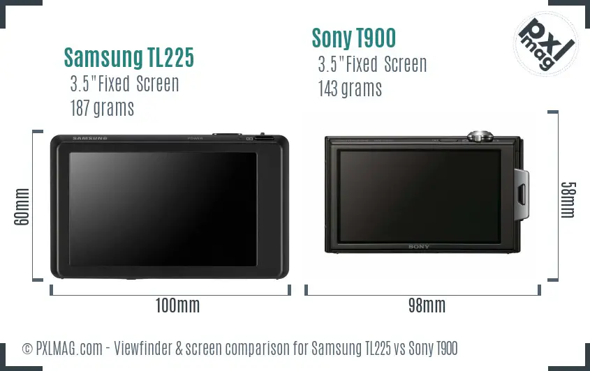 Samsung TL225 vs Sony T900 Screen and Viewfinder comparison