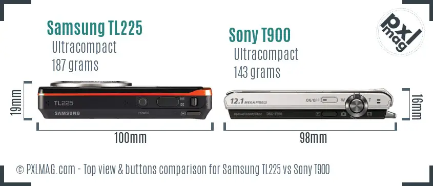 Samsung TL225 vs Sony T900 top view buttons comparison
