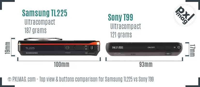 Samsung TL225 vs Sony T99 top view buttons comparison Samsung TL225 vs Sony T99 top view buttons comparison