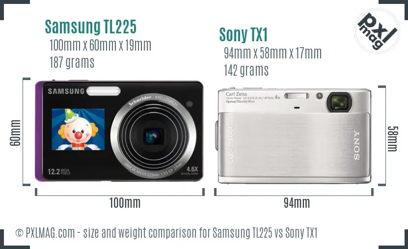 Samsung TL225 vs Sony TX1 size comparison